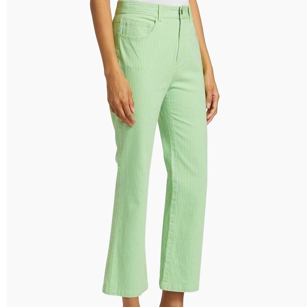 NWT Cinq a Sept Aubrey Pant‎ Green Blue Striped High Rise Kick Flare Jeans 00